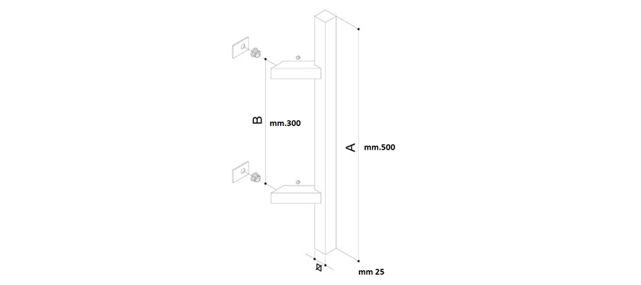 MANIGLIONE 443Z INOX 304 MM.25X25X500 ATTACCHI COMPRESI